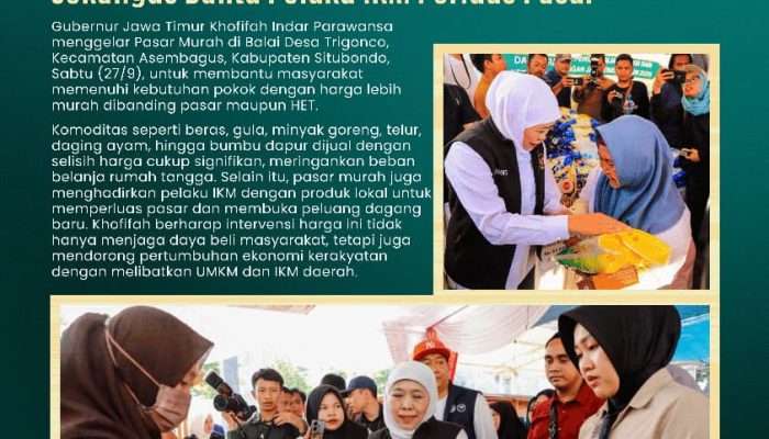 Dorong Stabilitas Harga, Gubernur Khofifah Hadir di Pasar Murah Ke-115 Situbondo dan Bagikan Bantuan Telur