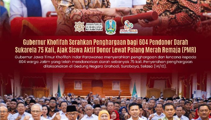 Setetes Darah Sejuta Harapan, Gubernur Khofifah Dorong Generasi Muda Aktif Donor Darah Melalui PMR