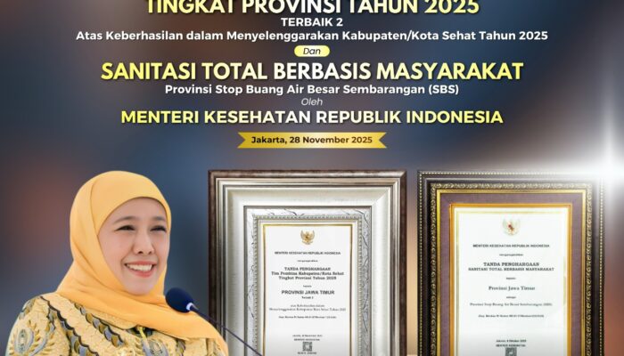 Gubernur Khofifah Sebut Penghargaan Kemenkes RI sebagai Bukti Penguatan Sanitasi dan KKS Berkelanjutan di Jawa Timur