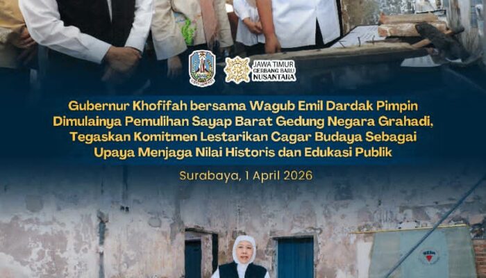 Gubernur Khofifah Tekankan Pentingnya Menjaga Cagar Budaya, Awali Pemulihan Sayap Barat Grahadi