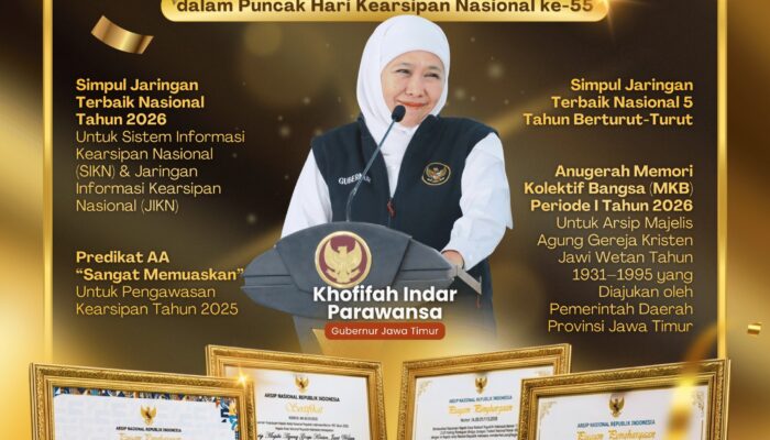 Gubernur Khofifah: Konsistensi Jawa Timur Raih Penghargaan Nasional Lahir dari Komitmen Bersama dan Penguatan Sistem Kearsipan