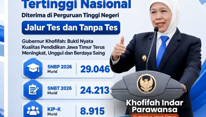 Program Pendidikan Jawa Timur Tunjukkan Hasil Positif, Gubernur Khofifah Bangga Jumlah Murid Lolos SNBT 2026 Naik Hampir 20 Persen
