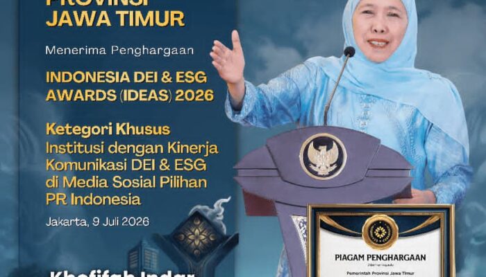 Pemprov Jatim Dinobatkan sebagai Institusi dengan Kinerja Komunikasi DEI dan ESG Terbaik, Gubernur Khofifah Siap Perkuat Inovasi Komunikasi Publik