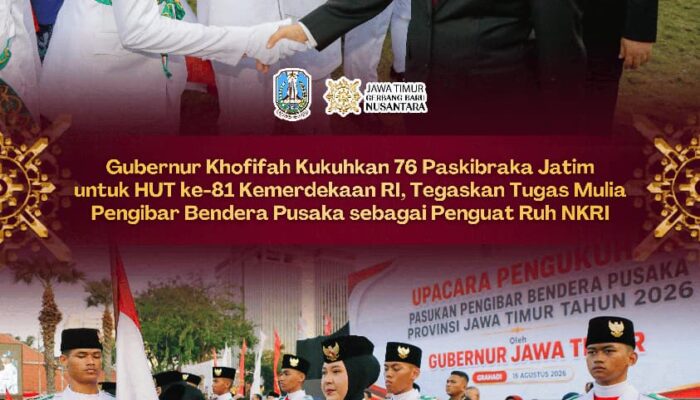 Dari Pengukuhan Menuju Tugas Kenegaraan, Gubernur Khofifah Minta Paskibraka Jaga Fokus, Disiplin, dan Kekompakan