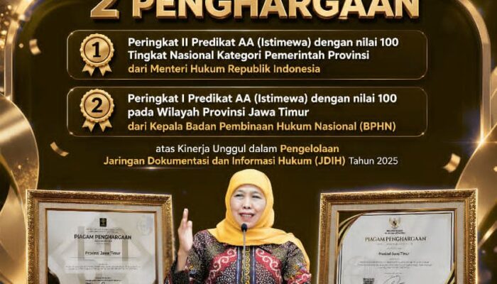Pengelolaan JDIH Jatim Raih Nilai 100, Gubernur Khofifah: Harus Jadi Standar Baru Layanan Informasi Hukum