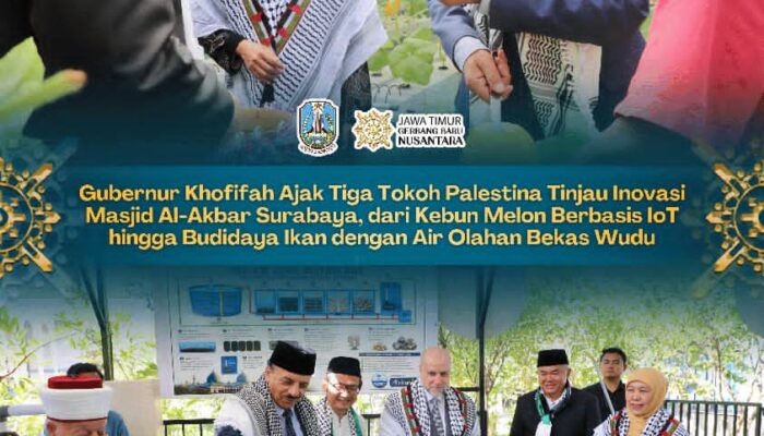 Tiga Tokoh Palestina Panen Melon dan Beri Makan Ikan di Masjid Al-Akbar, Gubernur Khofifah Kenalkan Inovasi Berbasis IoT dan RAS
