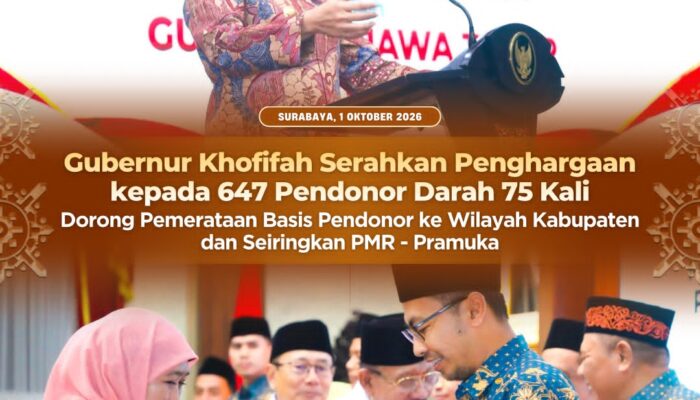 Gubernur Khofifah Beri Penghargaan bagi Pendonor 75 Kali, Tekankan Donor Darah sebagai Pengabdian Kemanusiaan