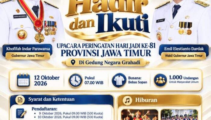 Gubernur Khofifah Dorong Semangat Kebersamaan di Hari Jadi ke-81 Jatim, Masyarakat Masih Punya Kesempatan Mendaftar