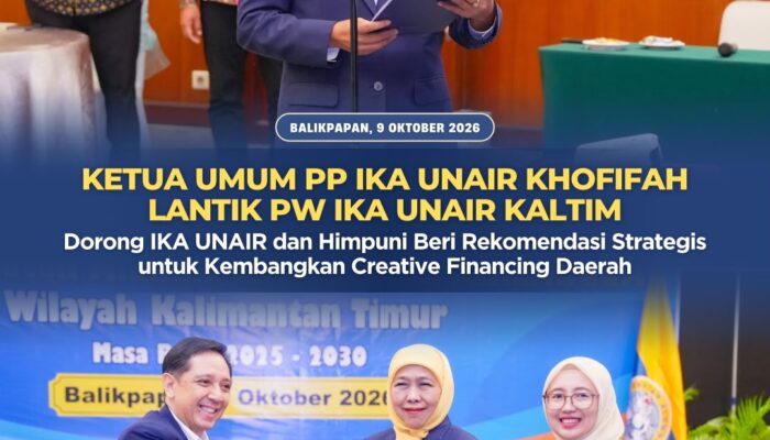 Khofifah Lantik PW IKA UNAIR Kaltim, Dorong Kolaborasi Alumni Rumuskan Strategi Creative Financing Daerah